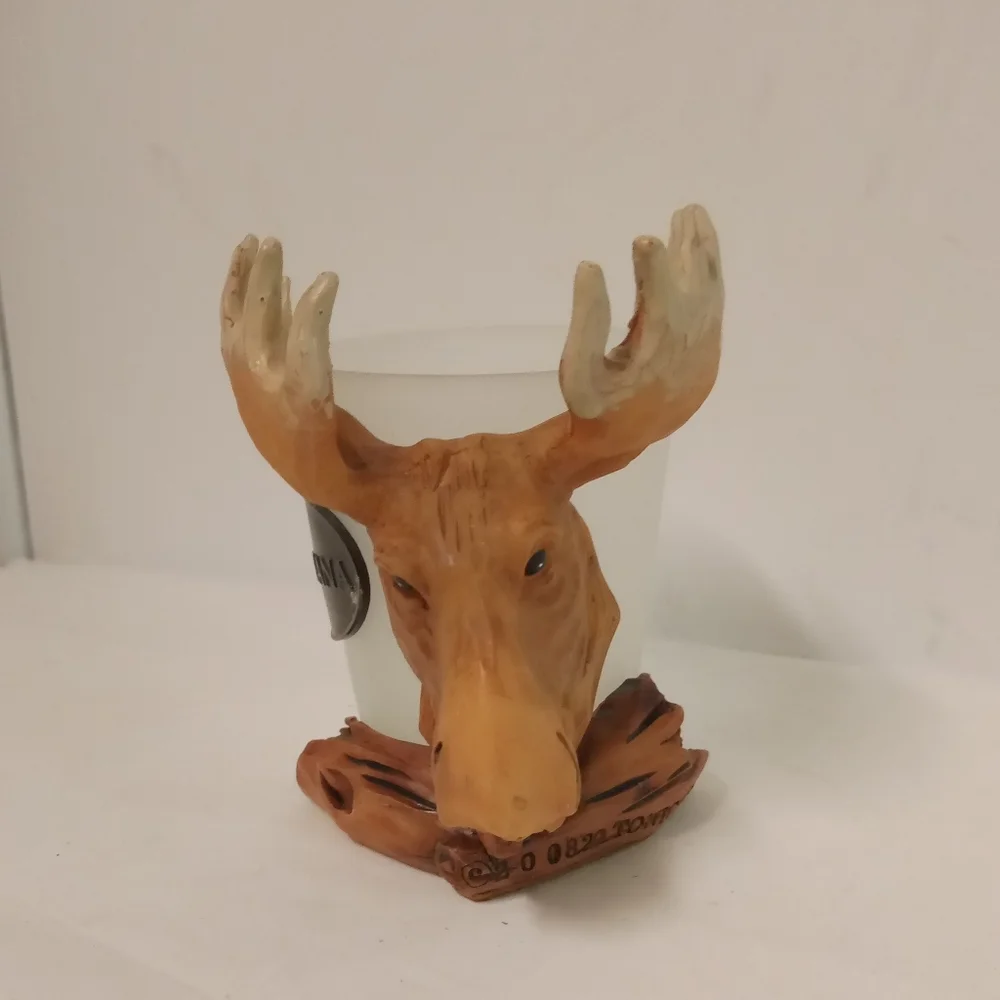 Vintage Frosty Shot Glass Moose Figurine attach Montana Silver Metal Seal